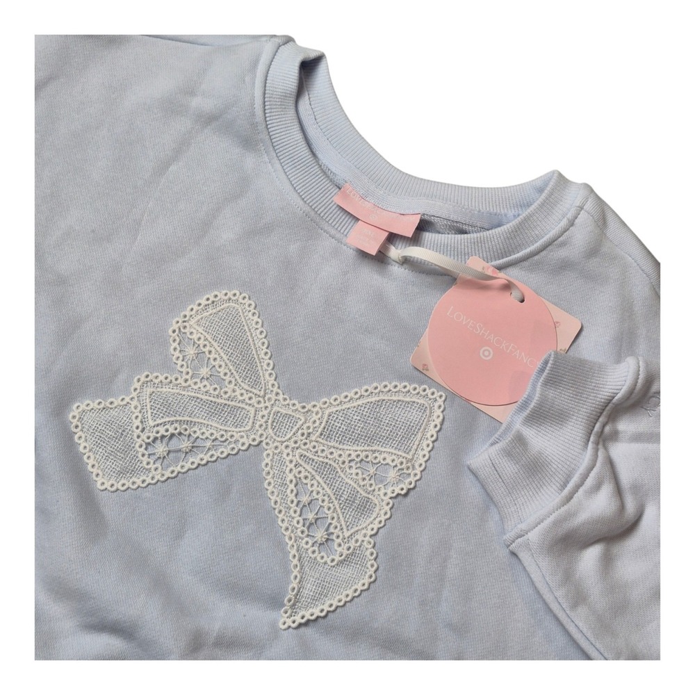 LoveShackFancy x Target Girls XXL Ella French Terry Bow Blue Crop Sweatshirt NWT